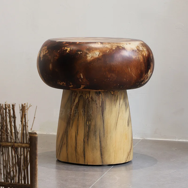 Customized wabi-**** wind mushroom stool household entrance shoe change stoo solid wood decorative stol modern low sool livin