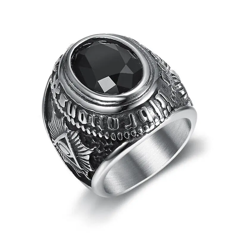 

Men's Stainless Steel Satanic Illuminati Masonic Black Onyx Rings Size 7-14 Accessories Jewelry