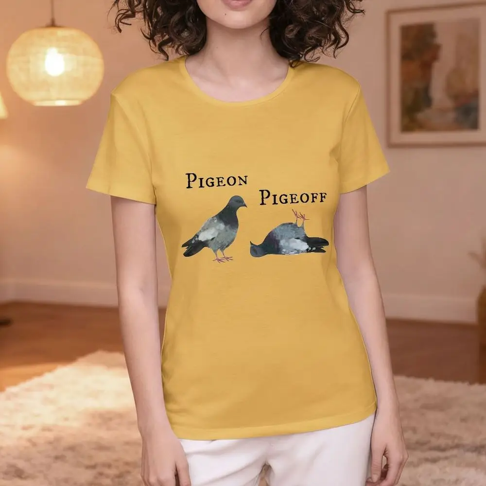 

Funny Pigeon Pigeoff Graphic T Shirt Women Summer Short Sleeve Black Print Vintage Tops Female Casual Harajuku Y2k Streetwear
