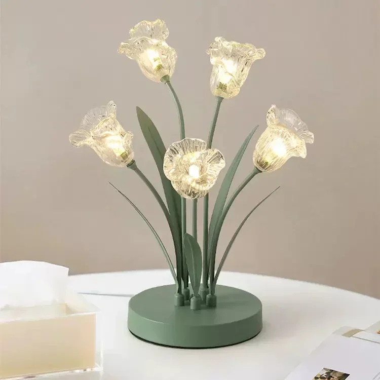 Unique LED Tulip Lamp AC Powered Flower Decorative Desk Light Multipurpose Landscape Lighting for Bedroom Living Room Study