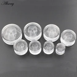 Alisouy 2PC New Transparent Glass Skull Flared Ear Tunnels Plugs Flesh Stretcher Expander Gauges Earrings Piercing Body Jewelry