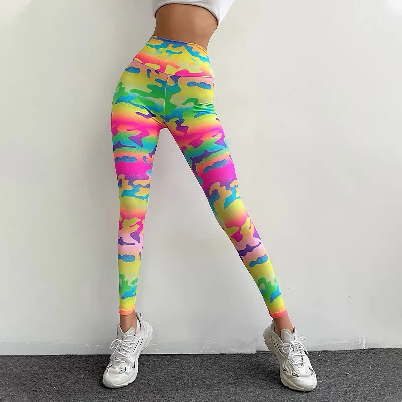 New Fashion Rainbow Print Push Up Leggings Women High Waist Silm Sexy Pants for Ladies Sport Gym Fitness Workout Femme Pantalon