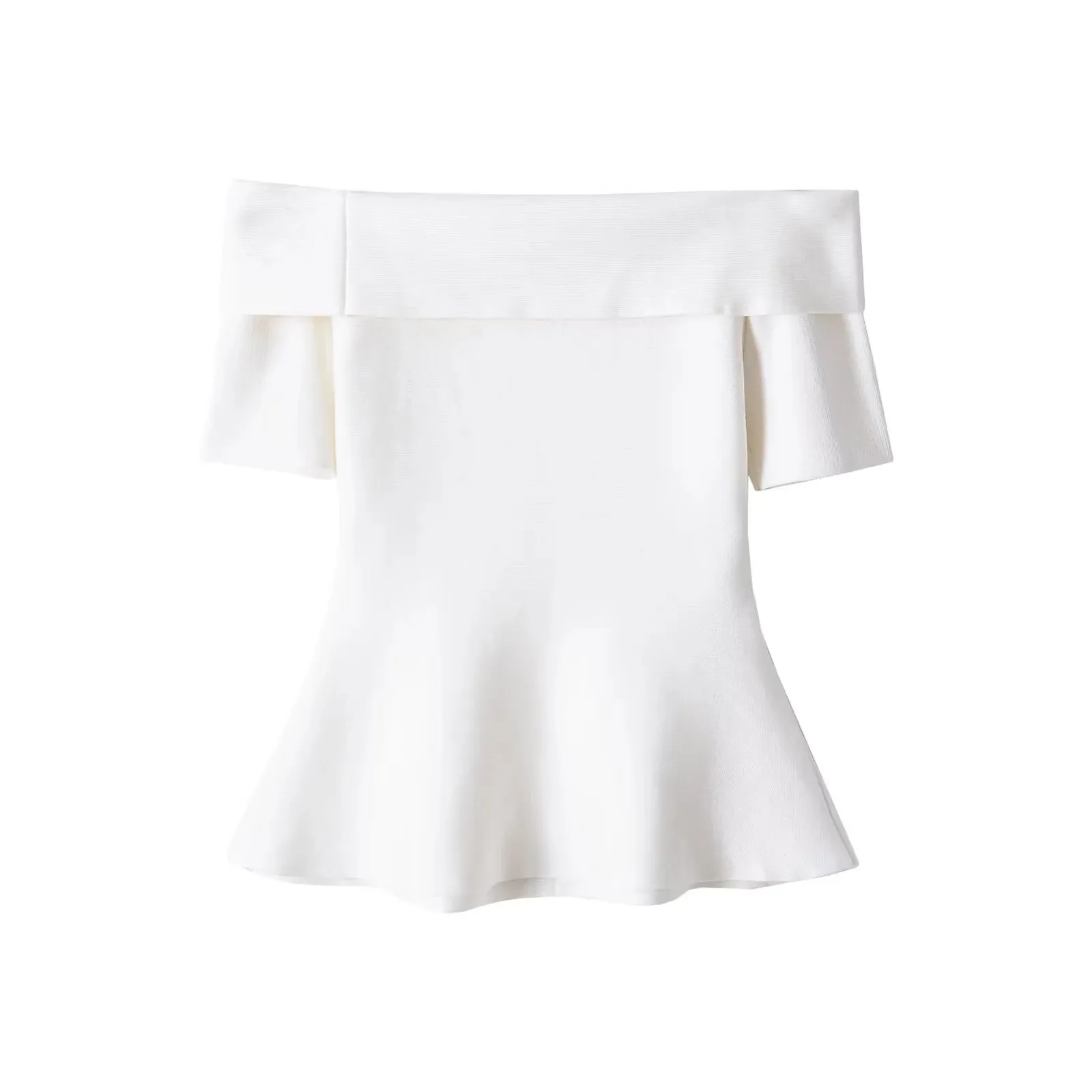 European and American style 2026 new summer women's clothing temperament slim short-sleeved boat neck A-line hem knitted top