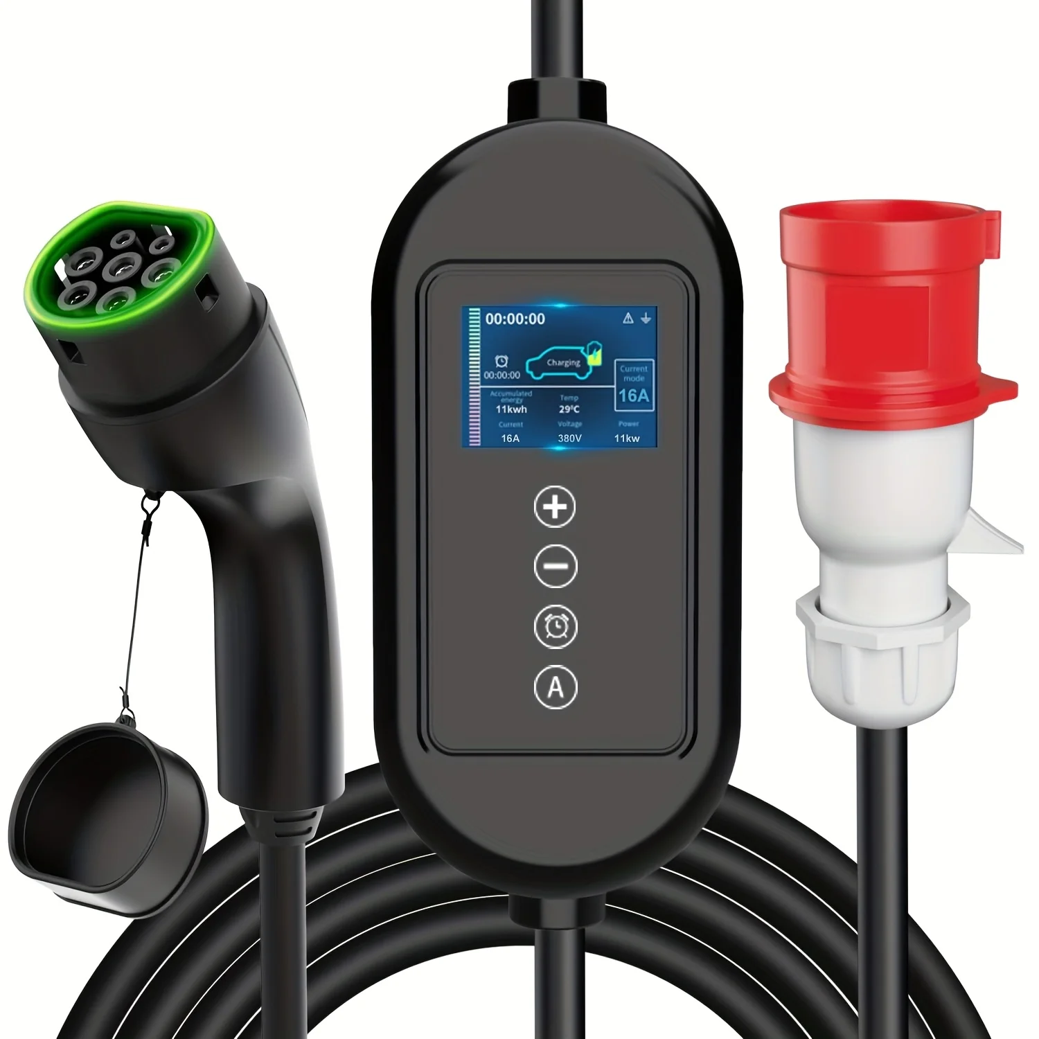 

Aiskooc Type 2 Mobile Charger, 11 kW 7.5 Metres, Portable Charging Cable with 3-Phase CEE Plug, 8-16A Adjustable Current