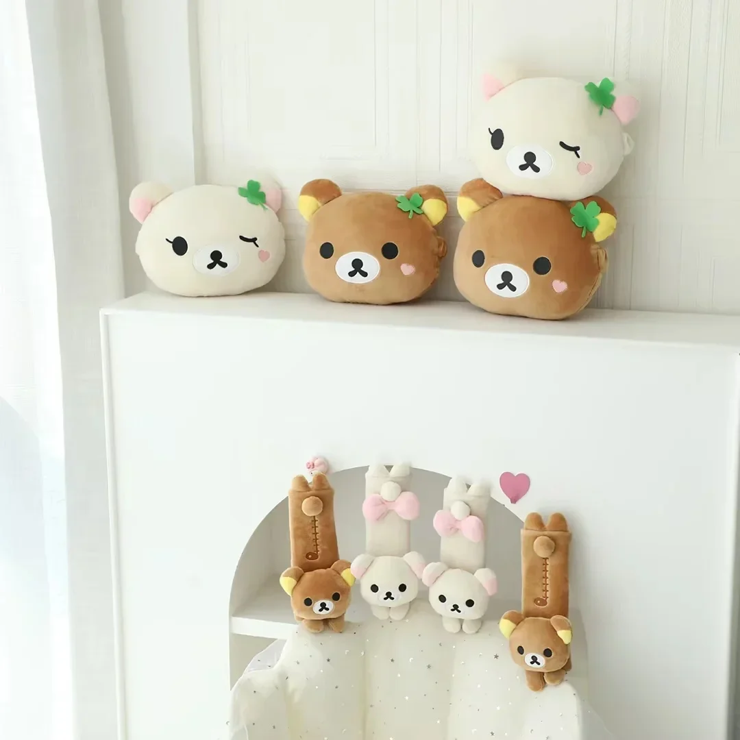 Cute Rilakkuma Car Headrest Seat Belt Cover Soft Fluffy Kawaii Bear Car Neck Pillow Car Interior Accessories for Girls Women - view 3