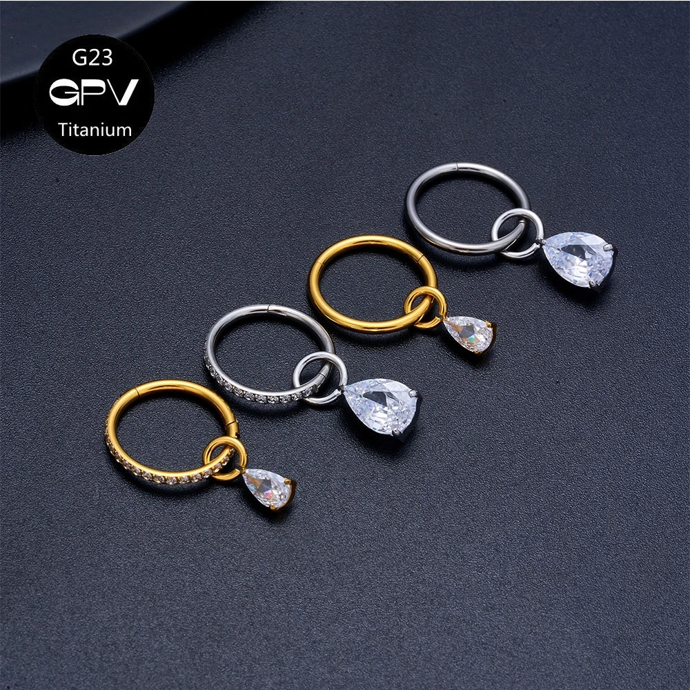 ASMT G23 Titan Ohrringe Wassertropfen Zirkon Anhänger geschlossene Schleife Herren und Damen perforierter Schmuck Nasenmembran Ring – Detail 1