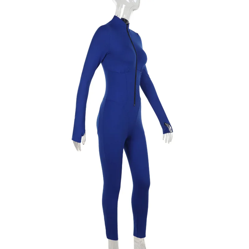 가을 섹시한 Bodycon Playsuit 여성 점프 슈트 오 넥 짧은 소매 지퍼 바디 슈트 여성 우아한 슬림 Playsuits Rompers