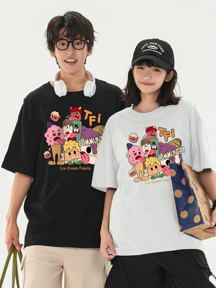 Hot Rat Ice Cream Pattern Couple clothes Summer 2024 New Fashion Casual Cotton T-Shirt