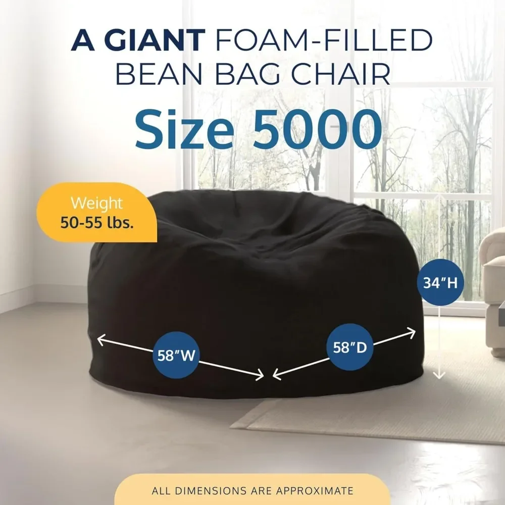 

Bean Bag Chair, 5-Foot with Footstool, Charcoal Fur Cover, Oversized Foam Lounger, Floor Seat, Small Sofa Couch Bed