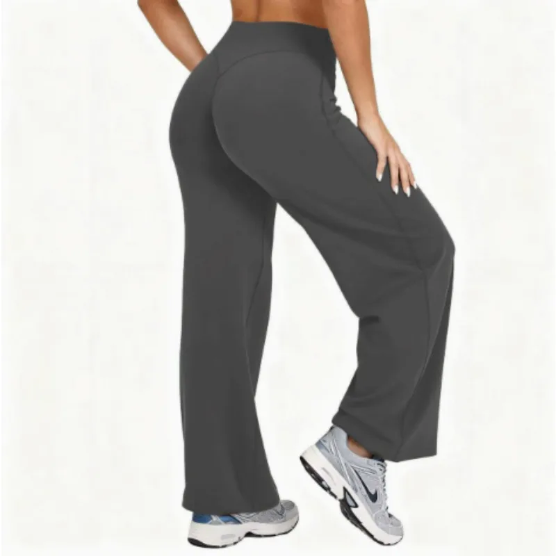 ports and fitness straight trousers women's high-elastic belt breathablenon-embarrassing yoga pants loose wide-leg trousers