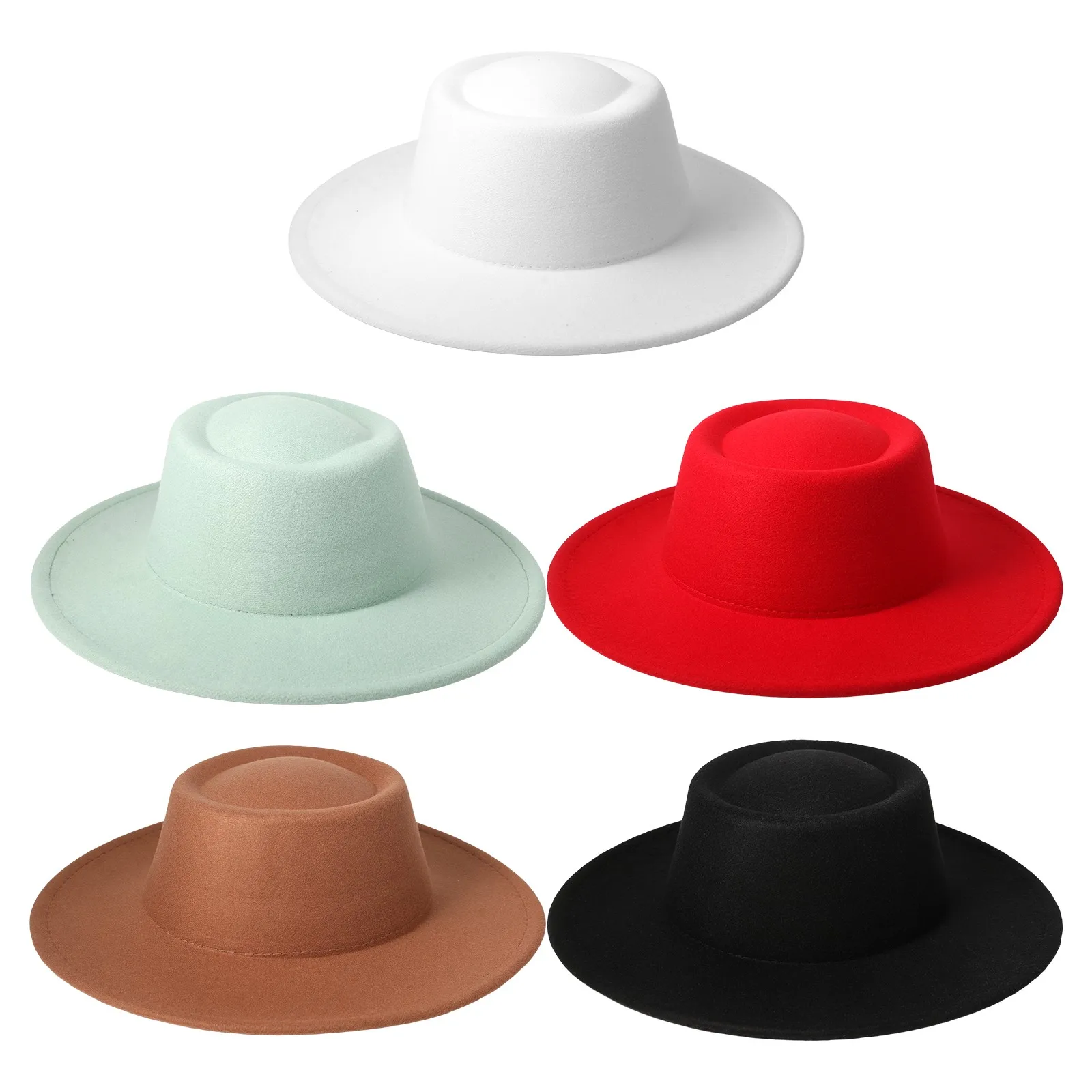 Women Elegant Felt Cloche Flat Brim Hat Metallic Fishbone Band Vintage Dress Hat Church Wedding Tea Party