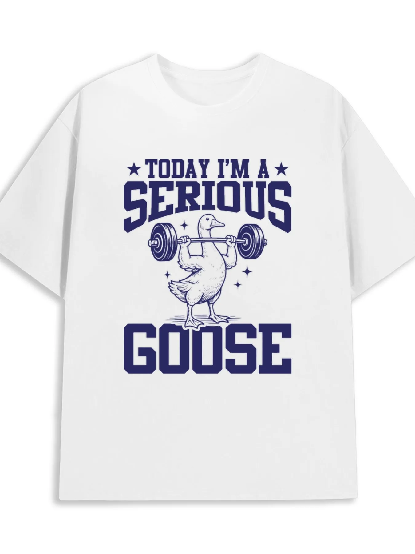 Serious Goose T-Shirt, Fun and Humorous Print for Men, White, Lightweight, Perfect for Casual Wear, Ideal for Outdoor Activities, Spring and Summer Clothing, Y2K New Year Gift, Round Neck, Short Sleeves, Regular Fit