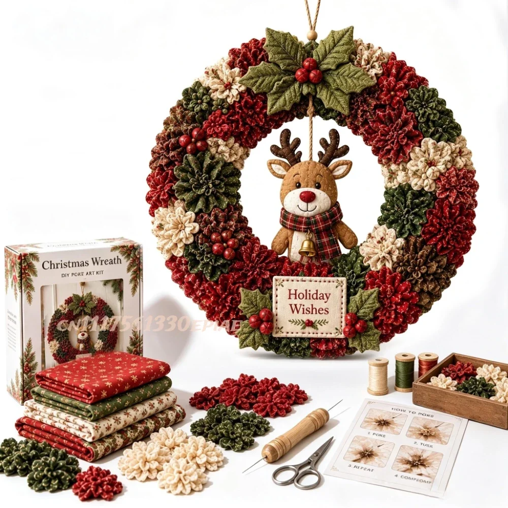 Christmas Fabric Wreath DIY Kit, Christmas Wreath Craft Kit for Adults,No-sew fabric project for shoppers seeking Christmas kits