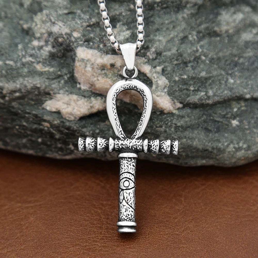 Vintage Egyptian Anubis Eye of Horus Pendant for Men Women Stainless Steel Ankh Cross Necklace Fashion Jewelry Dropshipping