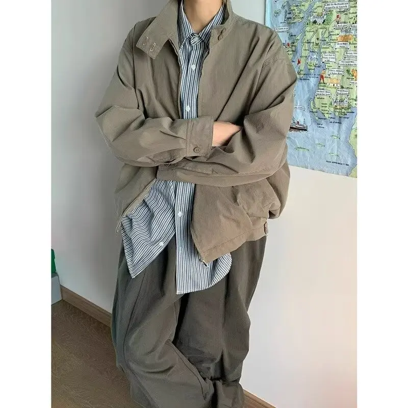 

Японская одежда в стиле ретро, однотонная рабочая одежда с воротником-стойкой, джет, свободный повседневный сезон весна-осень, простой модный топ