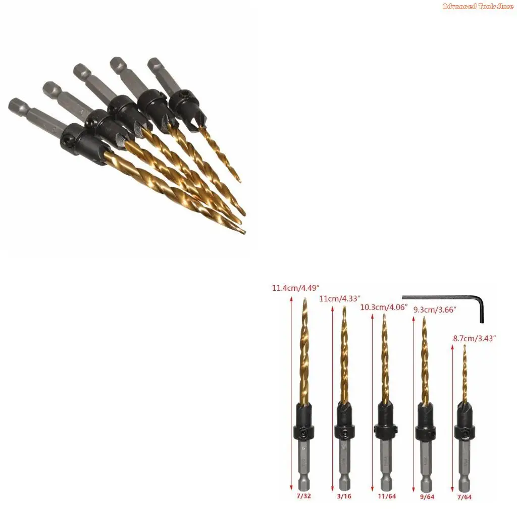 

Multifunctional Countersink Drill Bit Set 7/64"；9/64"；11/64"；3/16"；7/32" W91B