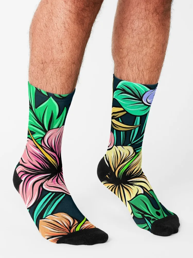 Calcetines de flores tropicales hawaianas para ciclismo