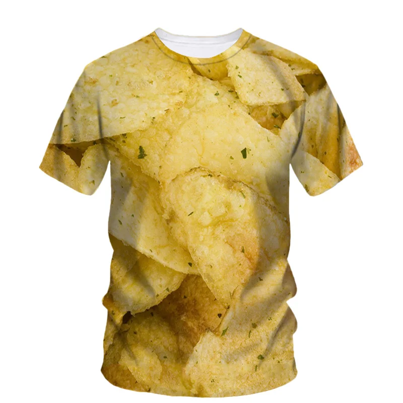 Creative Potato Chip 3d Printed T-shirt Summer Men's Short Sleeve Fashion Popcorn Noodles Graphic Tees Loose Casual Loose Tops