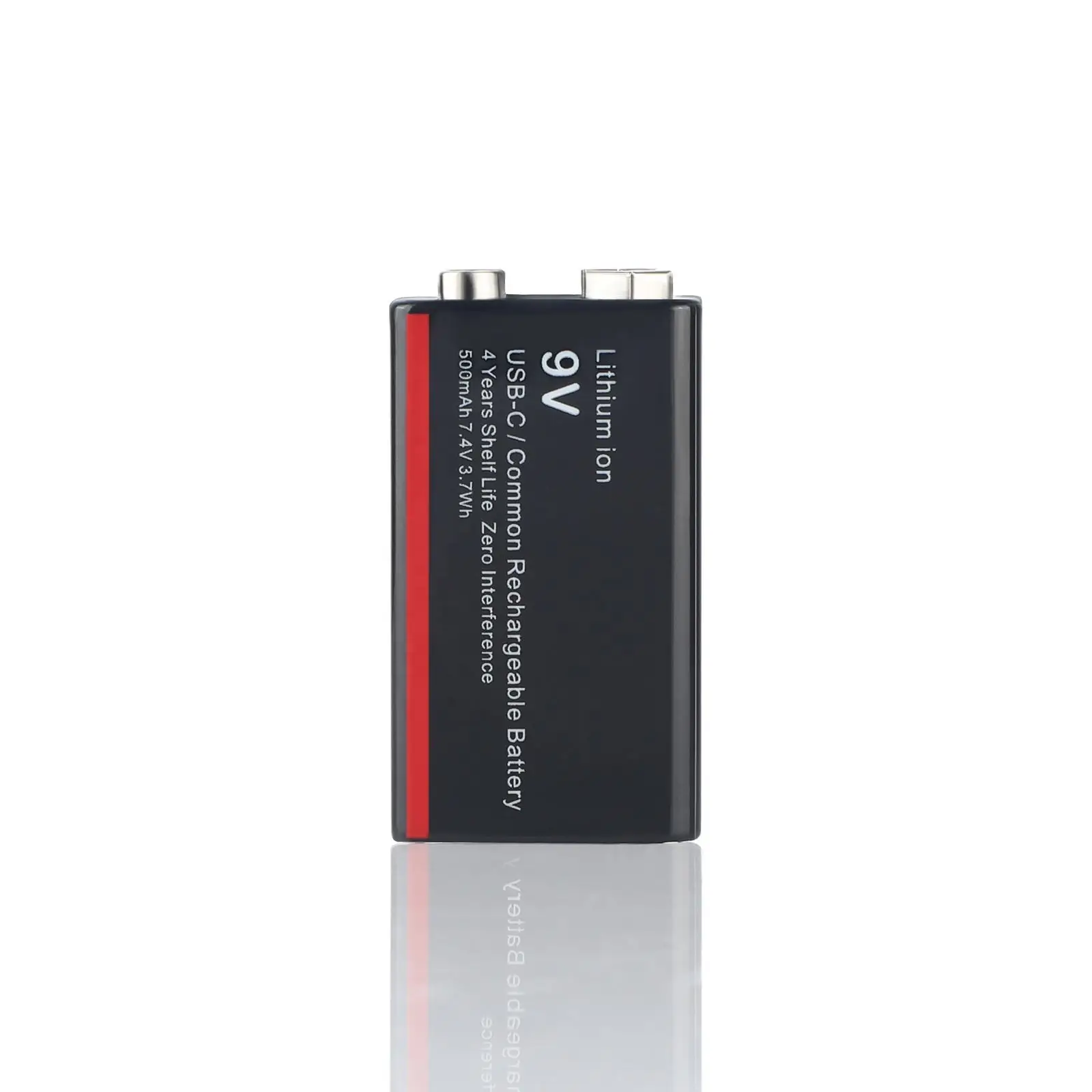 USB 9V Rechargeable Battery Li-ion 6F22 Low Self-discharge Battery with 4 LEDs 500mAh with Type-C Charge Cable