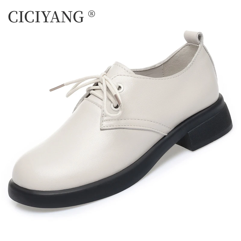 

CICIYANG Women's Loafers British Style 2024 Autumn New Fashion Ladies Lace-up Casual Shoes Genuine Leather Soft Sole High Heels