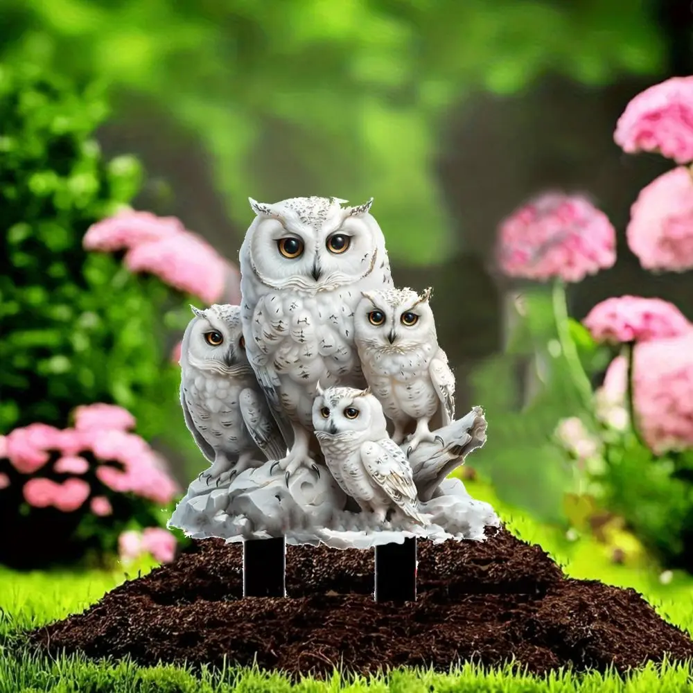 

Acrylic White Owl Statue Stake Creative Waterproof Garden Floor Plugs Multi Functional Cute Garden Pile Ground Insertion Yard