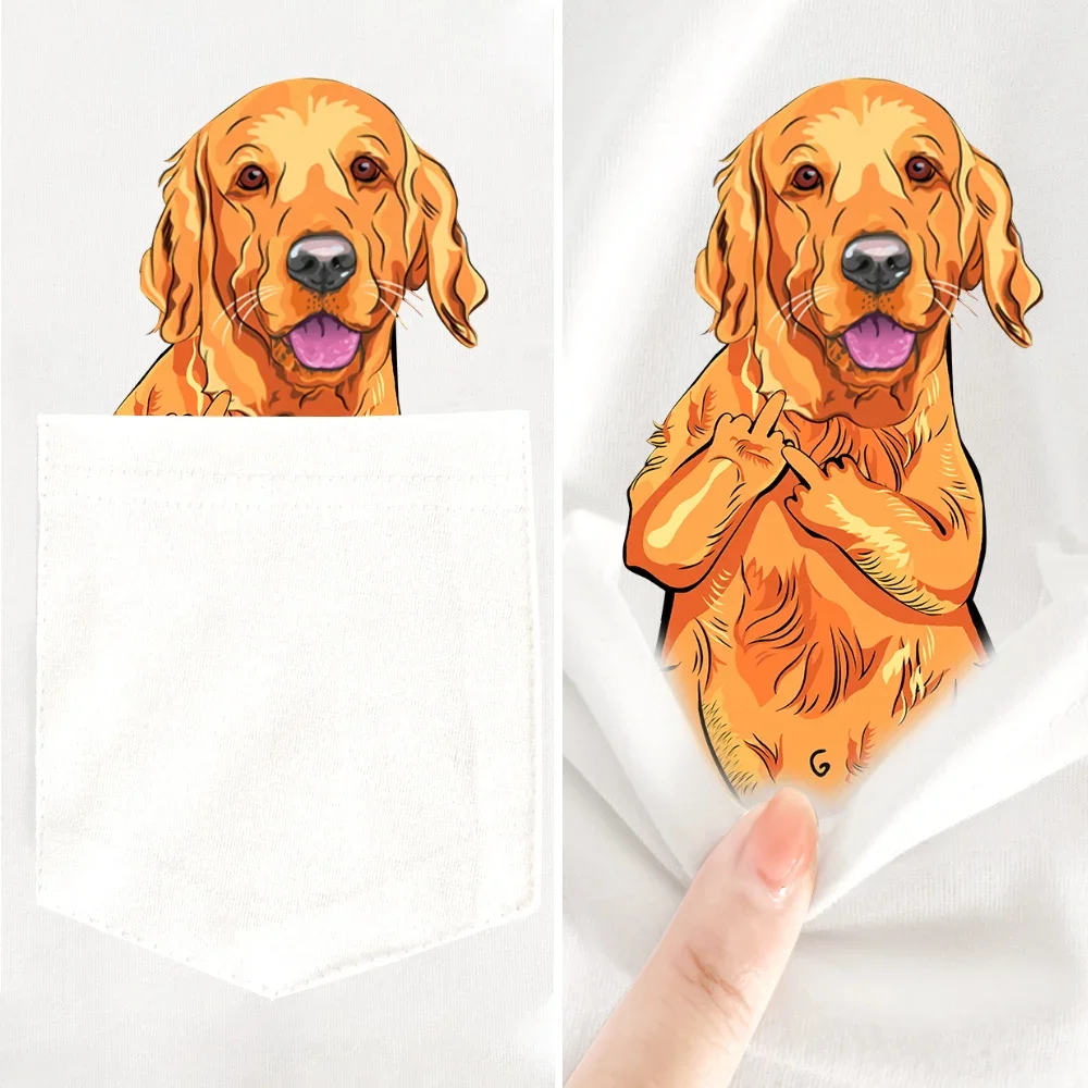 CLOOCL Funny 100% Cotton T-Shirt Fashion Pocket Golden Retriever Dog T-shirt Harajuku Style Shirt Short Sleeve Tees Hip Hop Tops