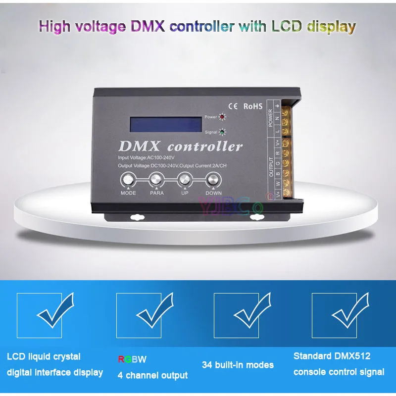 AC 110V 220V High voltage RGBW LED Strip tape Controller with LCD display 34 built-in modes 4 channels light Bar DMX512 Dimmer