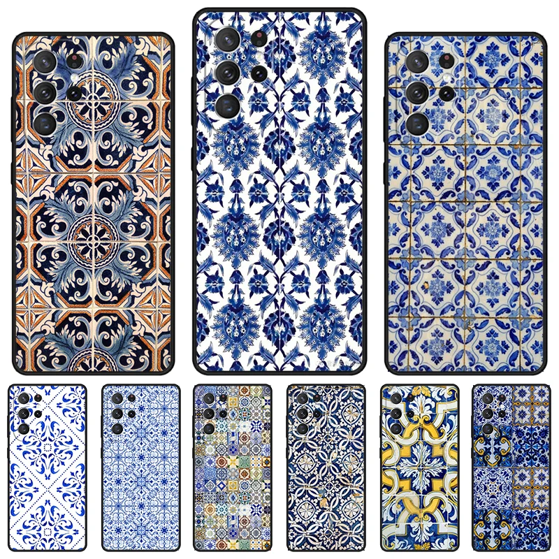 Portuguese Tiles phone case For Samsung Galaxy S24 S23 S22 Ultra Note 10 20 Plus S8 S9 S10 S20 S21 FE Cover