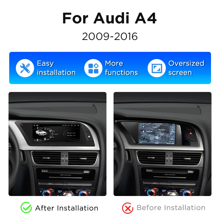 8,8 Zoll Bluetooth Wireless CarPlay Android Auto Autoradio für Audi A4 A4L B8 2009-2016 8-Kern 4G WiFi Stereo Multimedia Player