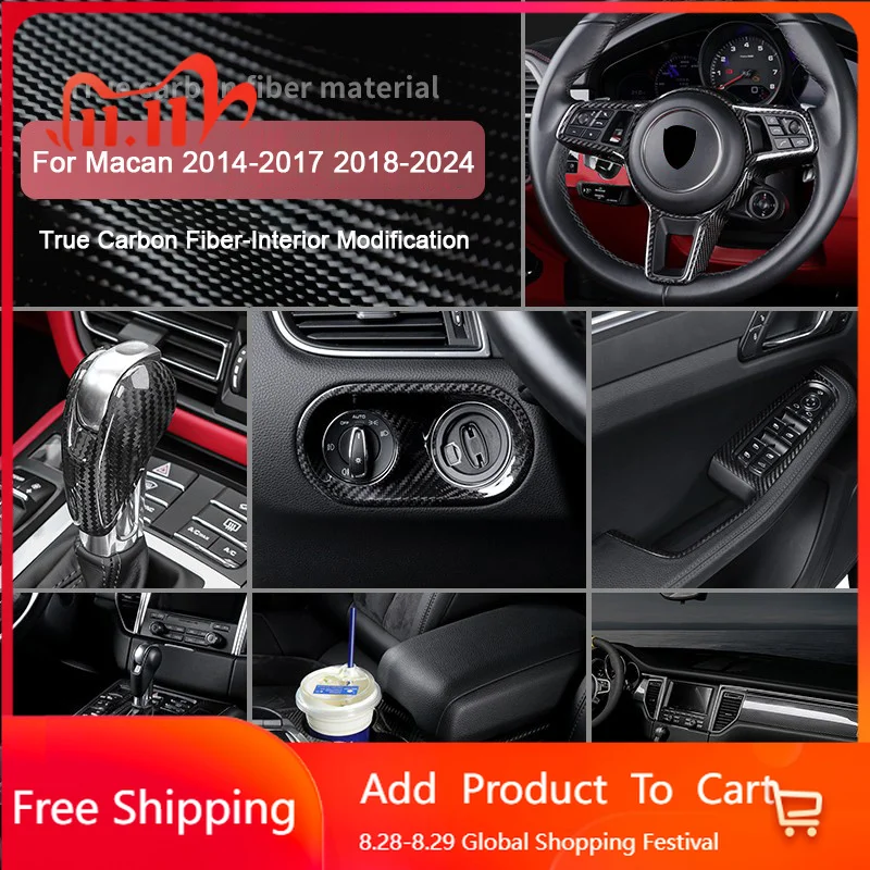 

Внутренние наклейки для Porsche Macan 2014-2017 2018 2019 2020 2021 2022 2023 2024 2025, отделка двери приборной панели автомобиля из настоящего углеродного волокна