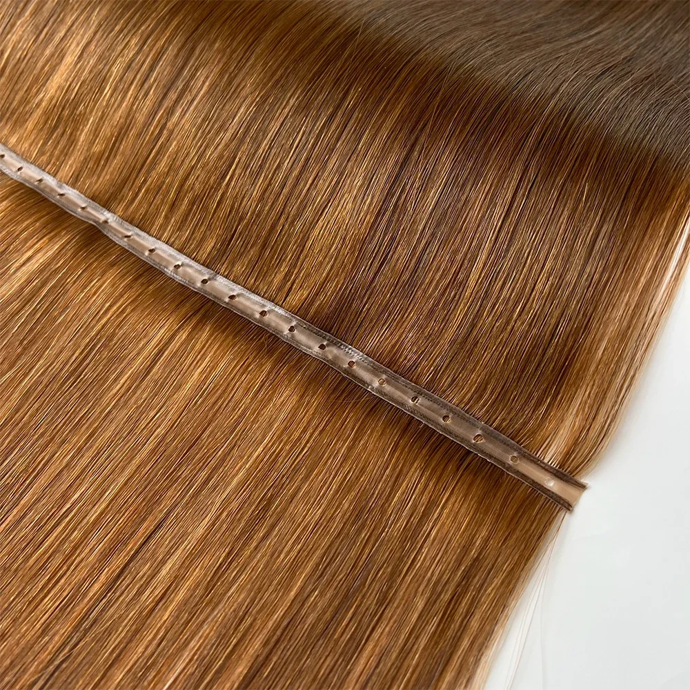 DIYOMOInvisible Hole Flat PU Tape Hair Extensions XO Twin Tabs Long PU Weft Real Human Hair Microlink Application No Glue Needed