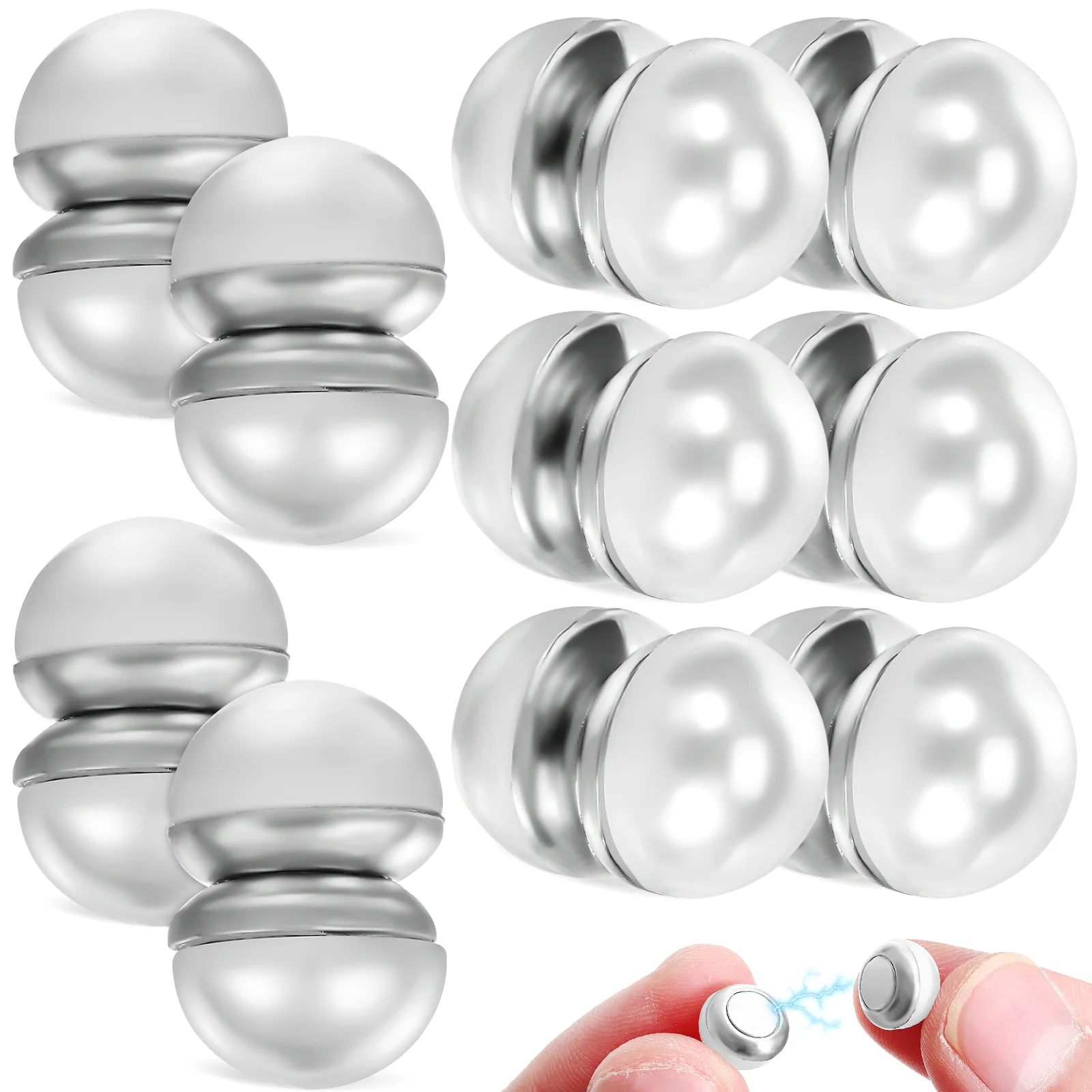 

10 Pairs Hem Weights for Wedding Bridal Decoration Magnetic Double-sided Artificial Pearls Silver Veil Metal