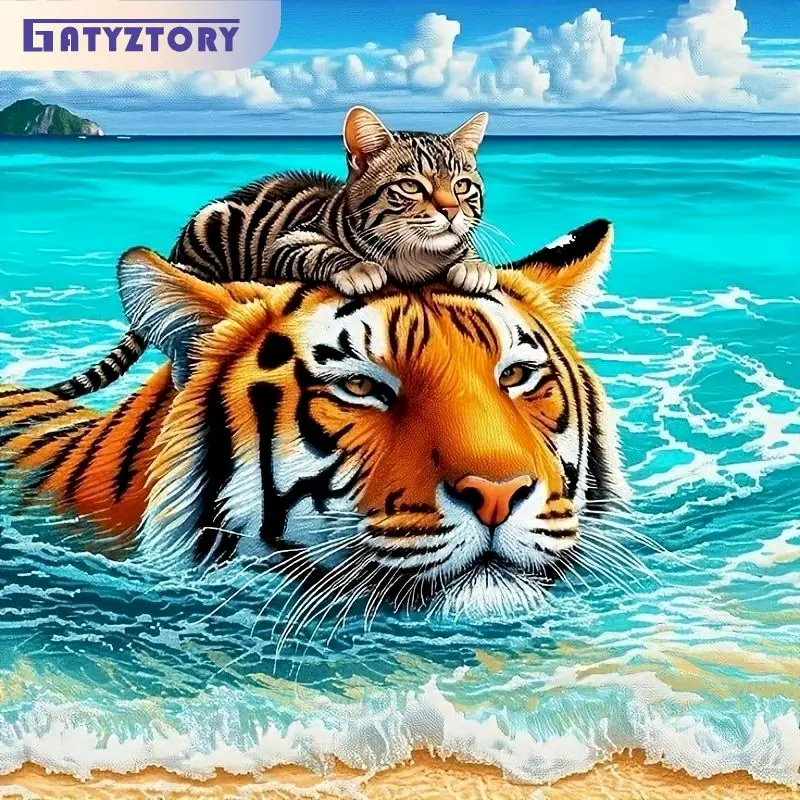 

GATYZTORY Coloring By Numbers Animal tiger Acrylic Paint On Canvas Painting By Numbers Dog Wolf Handicraft Home Decoration Moder