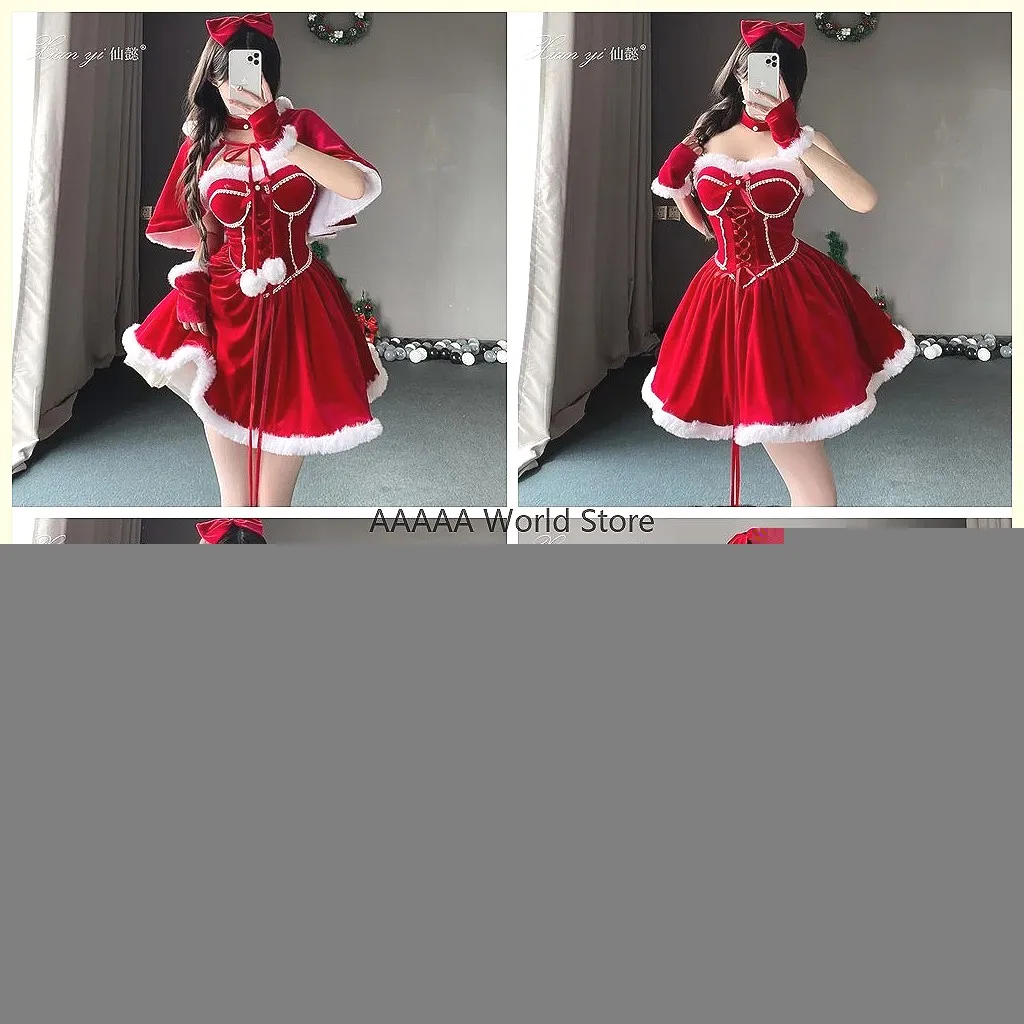 

Festive Santa Claus Cosplay Dress with Fur Cape, Cute Lolita Party Costume for Women