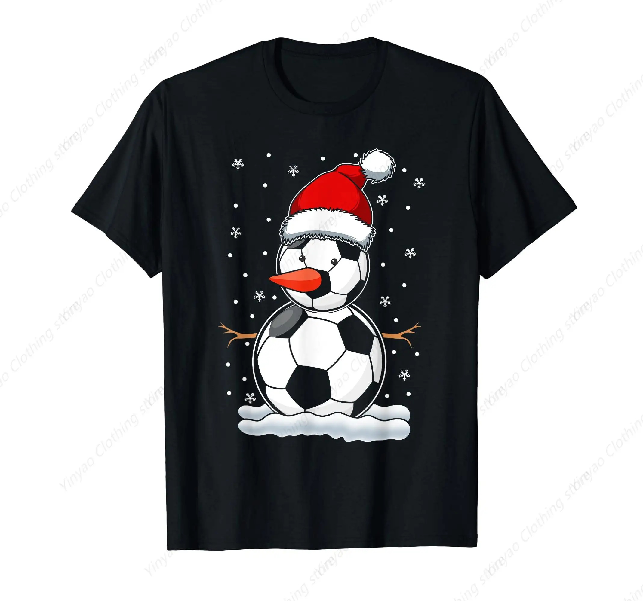 Christmas Snowman Football Print Men's T Shirts Athlete Goalkeeper Coach Fan Pure Cotton Fun T-Shirt