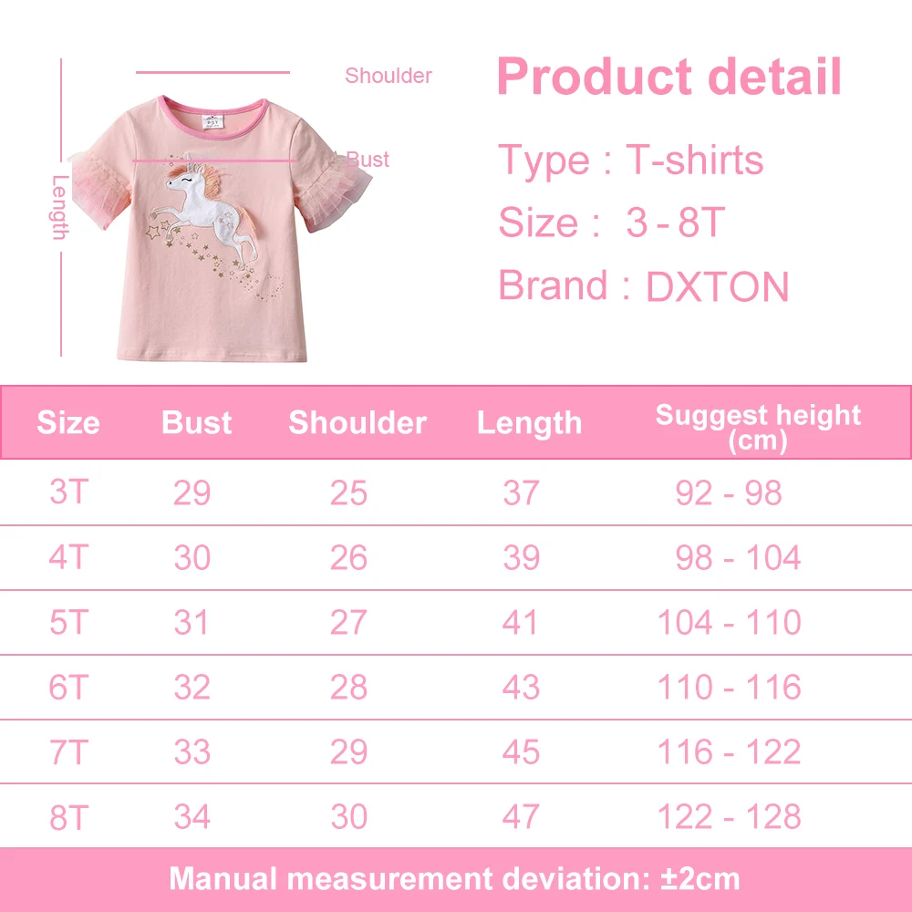 DXTON Toddler Baby Girls Clothes Summer Short Puff Sleeve Kids T Shirt Unicorn Print Tops Applique Children  Tees For Girls 3-8Y