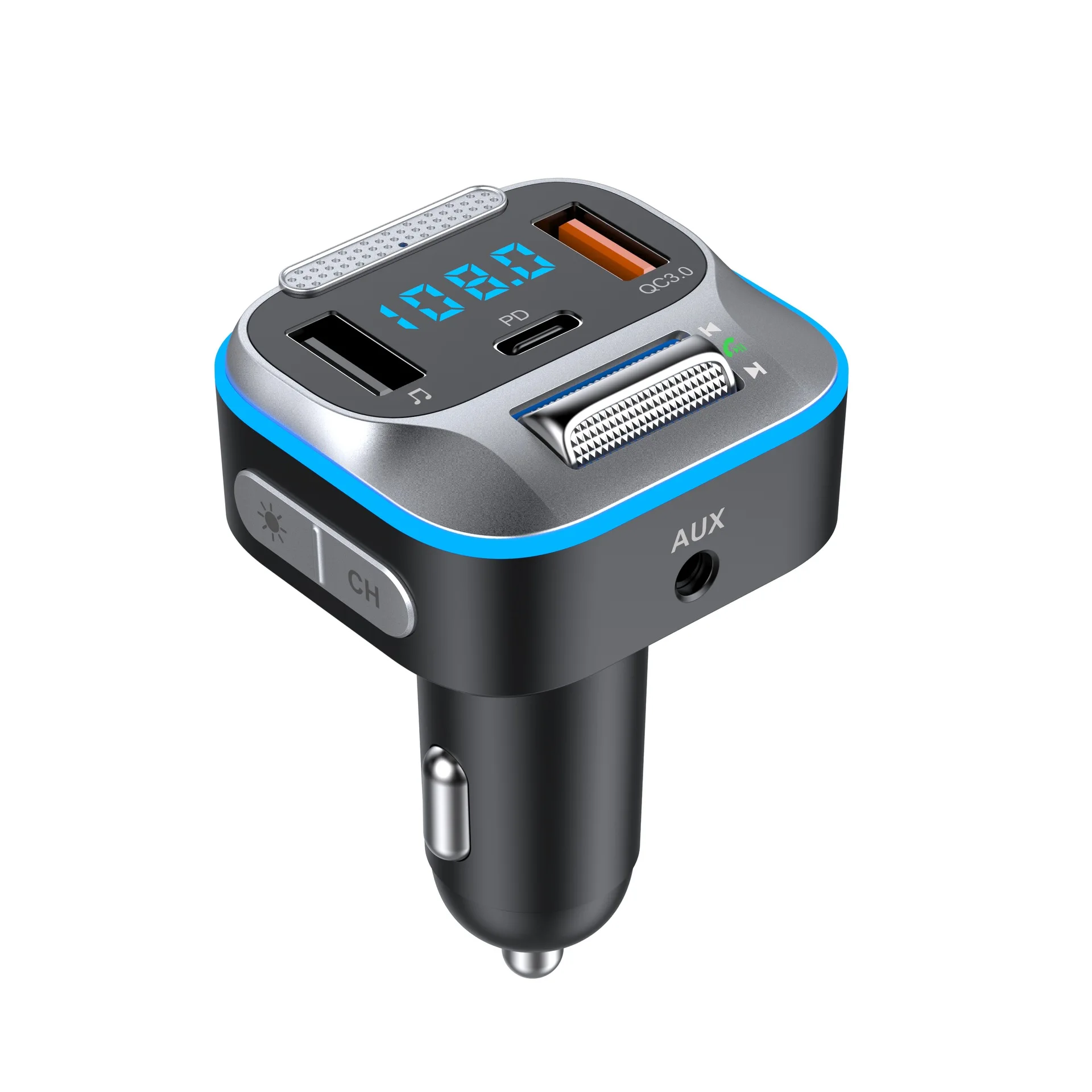 t73-車載-bluetooth-mp3-fm-トランスミッター、ワイヤレス急速充電、qc30-pd、rgb-ライト、内蔵アンプ付き
