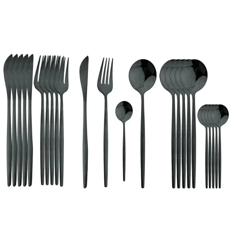 Black Handle Golden Cutlery Set Stainless Steel Steak Knife Fork Spoon Tableware Flatware Set Festival Kitchen Dinnerware