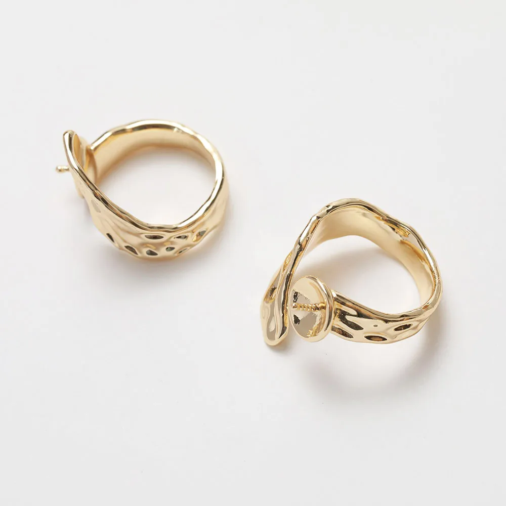 2PCS Brass Ring Can Hang Pearls Adjustable Size Ring for Jewelry Findings DIY Hand Made 14k Gold Plated  Accessories 21*16.7mm