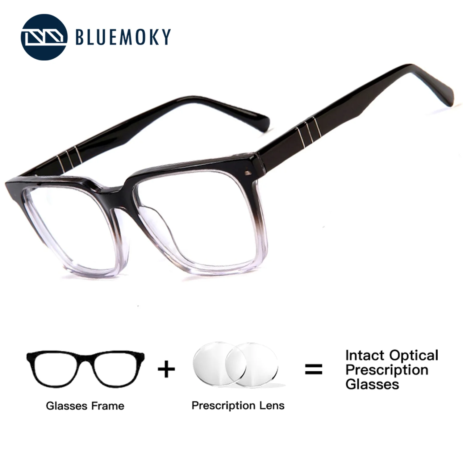 

BLUEMOKY For Vision Correction And Style Men Square Prescription Glasses Acetate Build With Photochromic Anti Blue Light