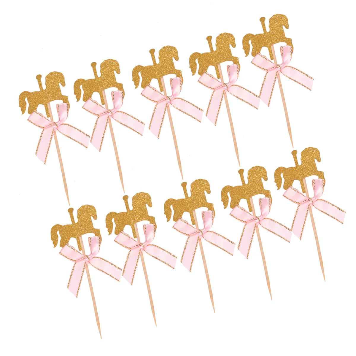 20Pcs Cake Toppers Pink Bowknot Carousel Shape Cupcake Dessert Picks Birthday Party Decoration Cake Toppers Cupcake Topper