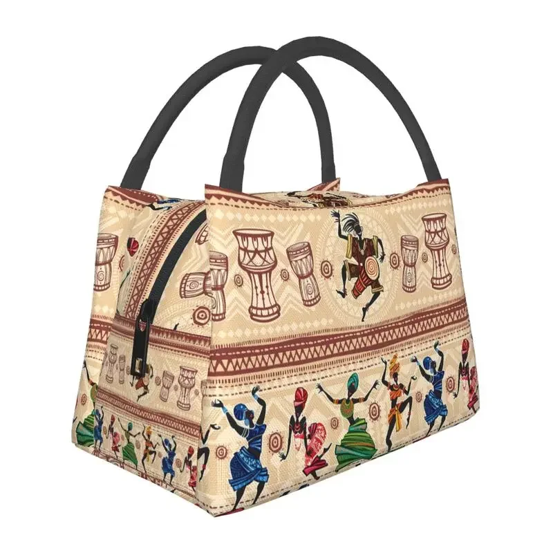 

Custom African Ethnic Tribal Dancing Art Lunch Bag Men Women Cooler Warm Insulated Lunch Boxes for Office Travel