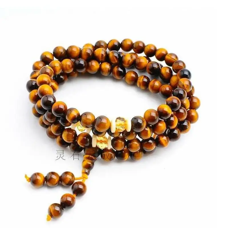 Optimized yellow 108-bead Buddhist , 108 tiger eye stone multi-loop prayer beads bracelet