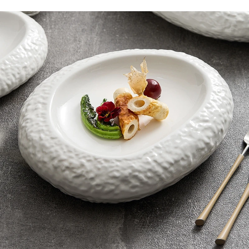 

Керамическая тарелка для стейка с каменным узором, украшение для блюда для ресторана, основный курс, десерт, домашний ужин, макароны, кухонная утварь