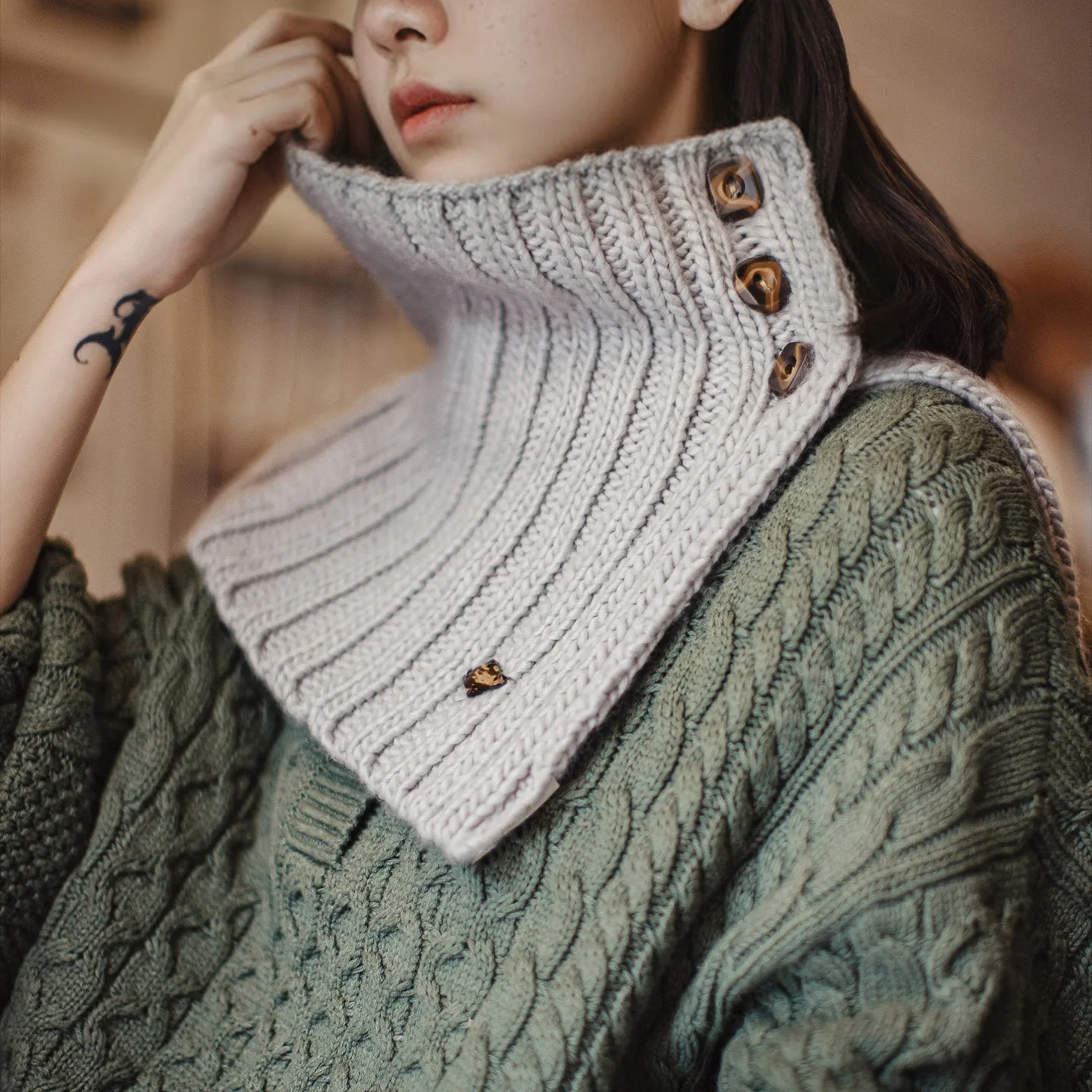 

Maden Женская вязаная теплая манишка, толстая мягкая горловина-шарф, серого цвета, уютный воротник для осени и зимы