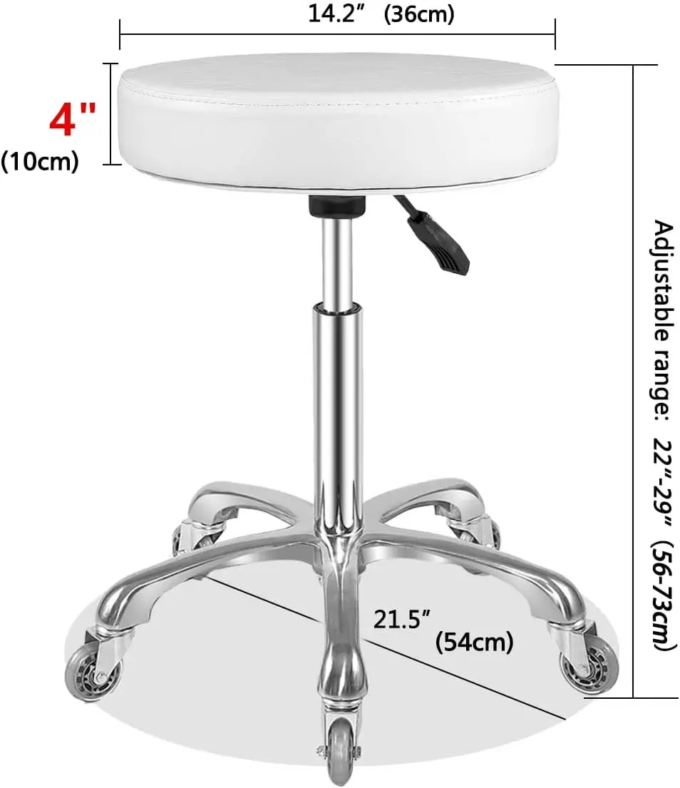 

Stool with Wheels Adjustable Swivel Heavy Duty Hydraulic Stools Chair for Shop Guitar Lab Tattoo Workbench Medical (White)