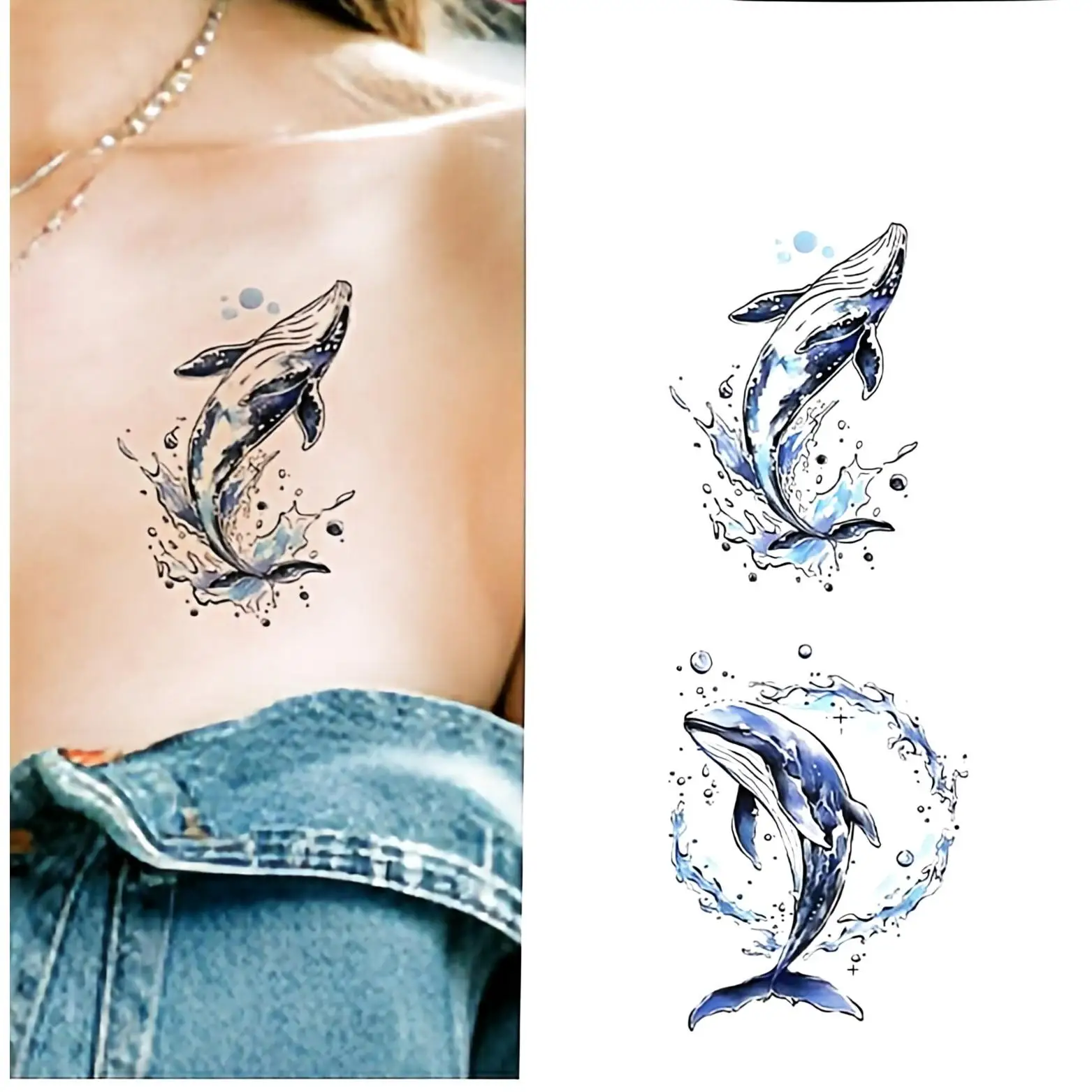 

Colored whale chest Temporary Tattoos,Tattoo Stickers,Waterproof Long-Lasting,Fake Tattoo,body art for Women