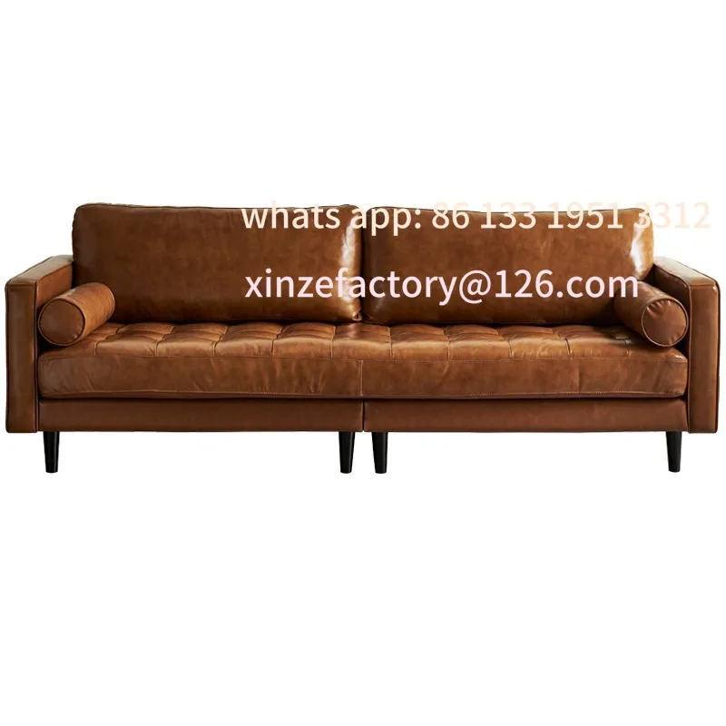 أريكة جلدية قابلة للتخصيص، شقة صغيرة، طبقة أولى من جلد البقر، طراز متوسط قديم، شمع زيتي، جلد أمريكي قديم، إيطالي
