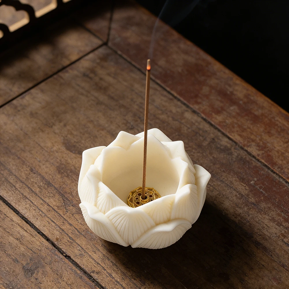 Tagua Nut Lotus Incense Holder Ivorynut Carving Incense Stick Burner Tray Ash Cather Display Base Spa Yoga Meditation Home Decor view 3