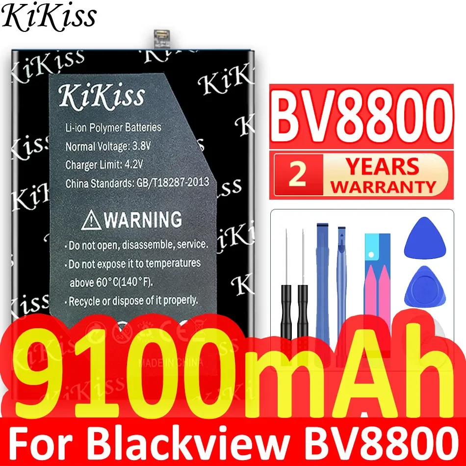 

KiKiss for Blackview BV 8800 Phone Battery 9100mAh Li456182PHTT-B BV8800 Battery Batterij + Track NO